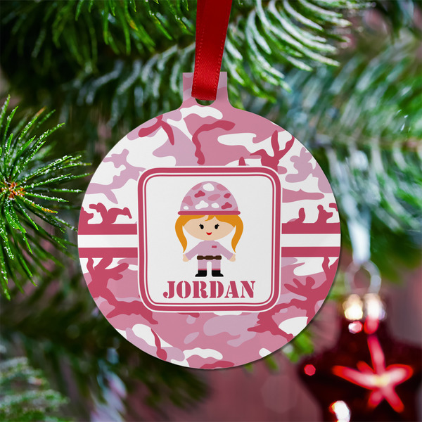 Pink Camo Metal Ball Ornament - Lifestyle