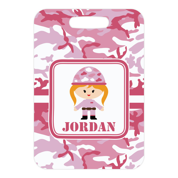 Pink Camo Metal Luggage Tag - Front Without Strap