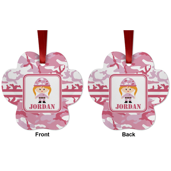 Pink Camo Metal Paw Ornament - Front and Back