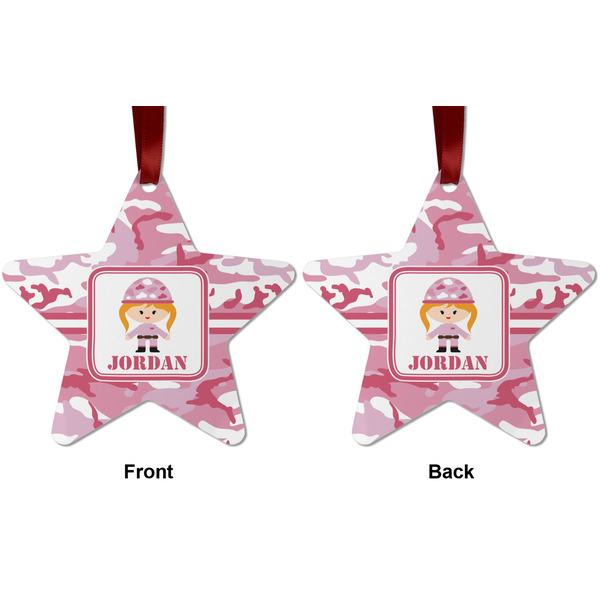 Pink Camo Metal Star Ornament - Front and Back