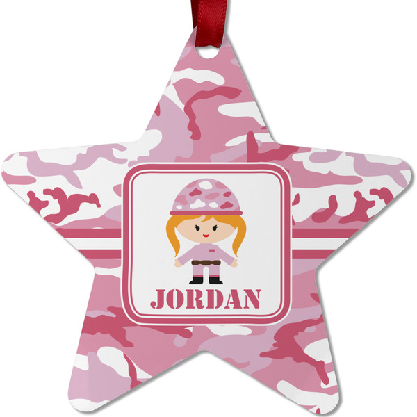 Custom Pink Camo Metal Star Ornament - Double Sided w/ Name or Text