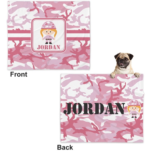 Pink Camo Microfleece Dog Blanket - Large- Front & Back