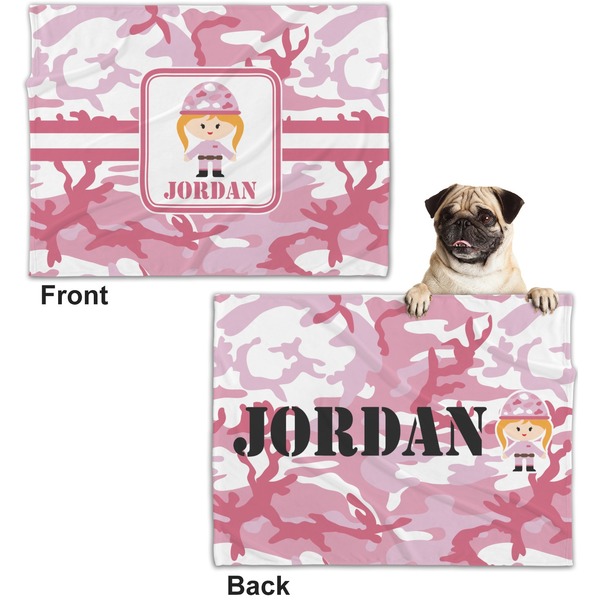 Pink Camo Microfleece Dog Blanket - Regular - Front & Back