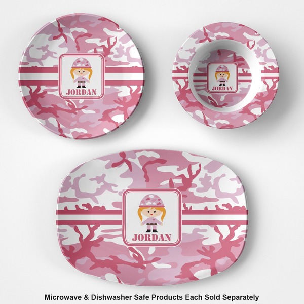 Pink Camo Microwave & Dishwasher Safe CP Plastic Dishware - Group