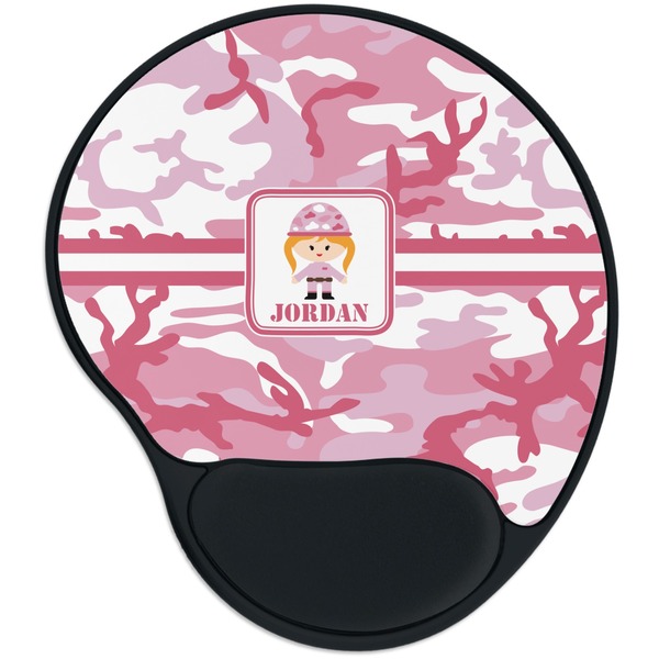 Custom Pink Camo Mouse Pad with Wrist Support