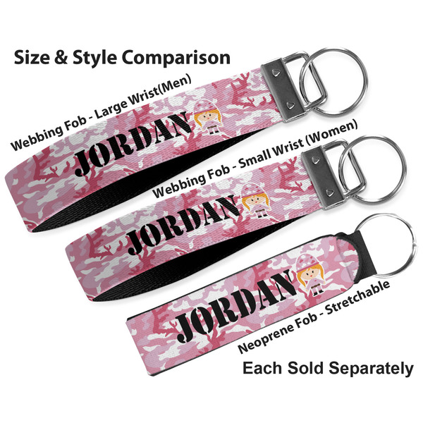 Pink Camo Multiple Key Ring comparison sizes