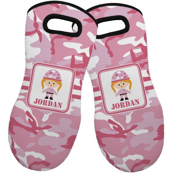 Custom Pink Camo Neoprene Oven Mitts - Set of 2 w/ Name or Text