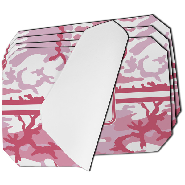 Custom Pink Camo Dining Table Mat - Octagon - Set of 4 (Single-Sided) w/ Name or Text