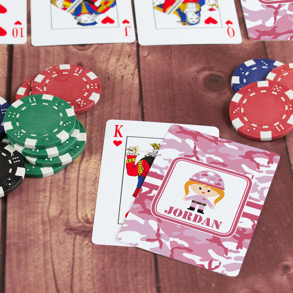 Pink Camo On Table with Poker Chips