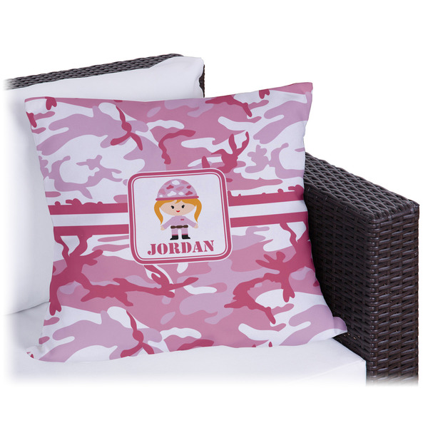 Custom Pink Camo Outdoor Pillow - 20" (Personalized)