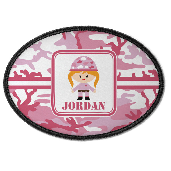 Custom Pink Camo Iron On Oval Patch w/ Name or Text