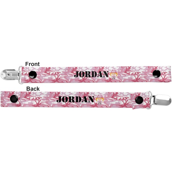 Pink Camo Pacifier Clip - Front and Back