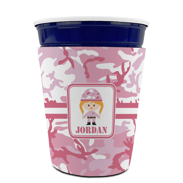 Pink Camo Party Cup Sleeves - without bottom - FRONT (on cup)