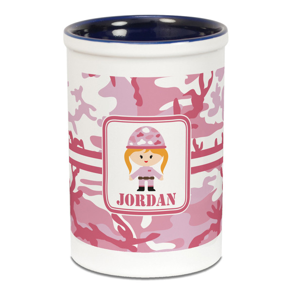 Pink Camo Pencil Holder - Blue