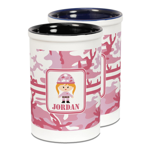 Custom Pink Camo Ceramic Pencil Holder - Large