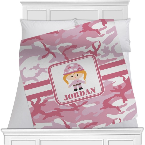 Custom Pink Camo Minky Blanket - Toddler / Throw - 60"x50" - Double Sided (Personalized)