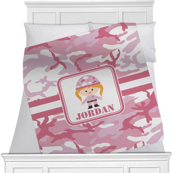 Custom Pink Camo Minky Blanket - 40"x30" - Single Sided (Personalized)