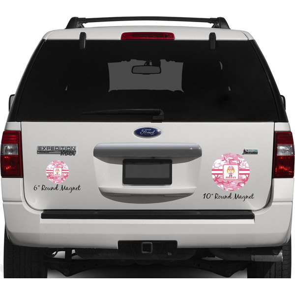 Pink Camo Personalized Car Magnets on Ford Explorer