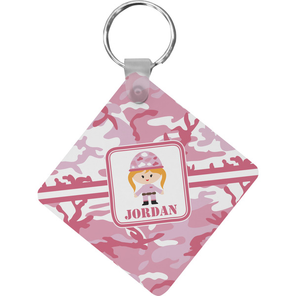 Custom Pink Camo Diamond Plastic Keychain w/ Name or Text
