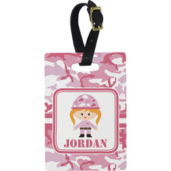 Pink Camo Plastic Luggage Tag - Rectangular w/ Name or Text