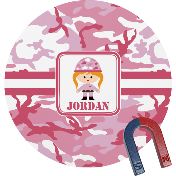 Custom Pink Camo Round Fridge Magnet (Personalized)