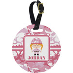 Pink Camo Plastic Luggage Tag - Round (Personalized)