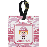 Pink Camo Plastic Luggage Tag - Square w/ Name or Text