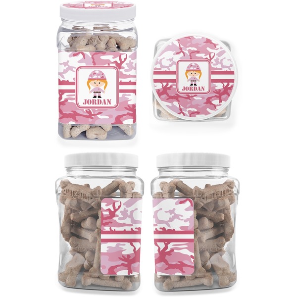 Pink Camo Pet Treat Jar - Multiple Angles