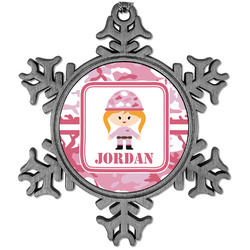 Pink Camo Vintage Snowflake Ornament (Personalized)