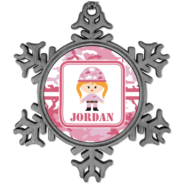 Custom Pink Camo Vintage Snowflake Ornament (Personalized)