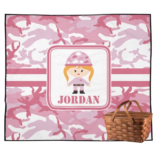 Custom Pink Camo Outdoor Picnic Blanket (Personalized)