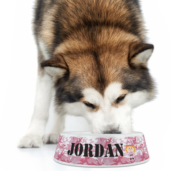 Pink Camo Plastic Pet Bowls - Large - LIFESTYLE