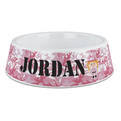 Pink Camo Plastic Dog Bowl - Large (Personalized)