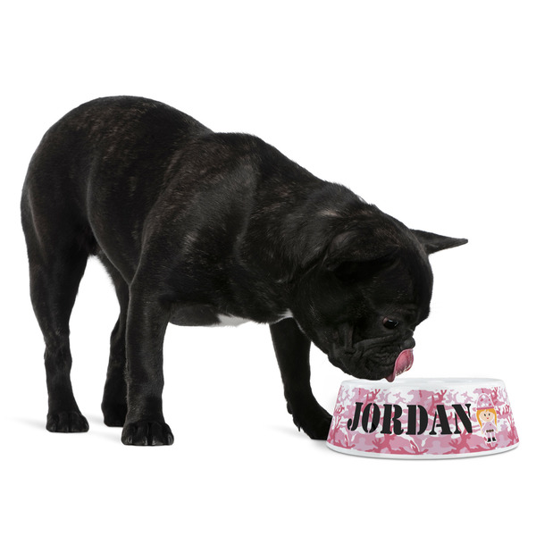 Pink Camo Plastic Pet Bowls - Medium - LIFESTYLE