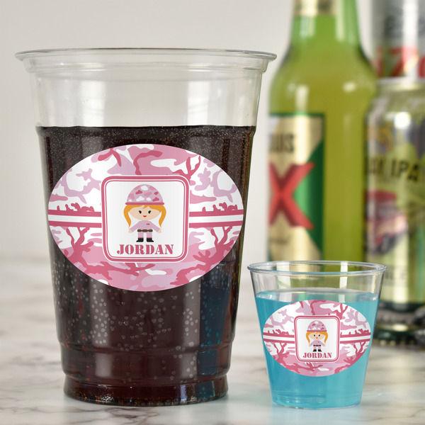 Pink Camo Plastic Shot Glasses - In Context