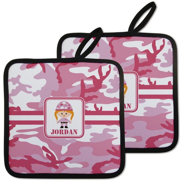 Custom Pink Camo Pot Holders - Set of 2 w/ Name or Text