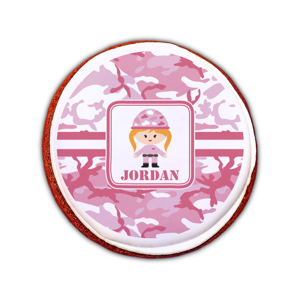 Pink Camo Printed Icing Circle - Small - On Cookie