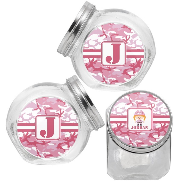 Pink Camo Puppy Treat Jar - Top Left Right