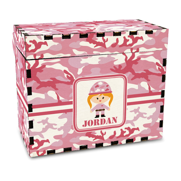 Custom Pink Camo Wood Recipe Box - Full Color Print (Personalized)