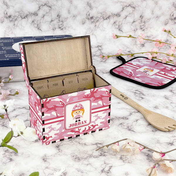 Pink Camo Recipe Box - Full Color - In Context