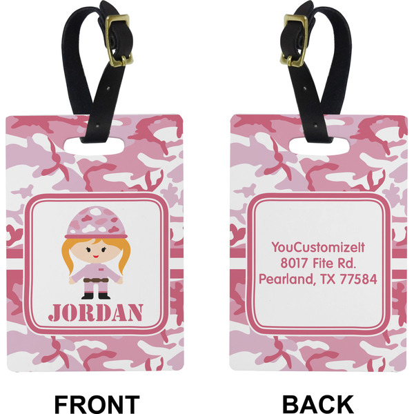 Pink Camo Rectangle Luggage Tag (Front + Back)