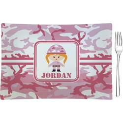 Pink Camo Rectangular Glass Appetizer / Dessert Plate - Single or Set (Personalized)