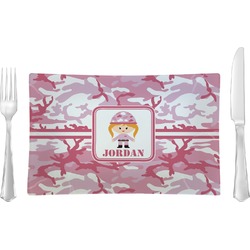 Pink Camo Rectangular Glass Lunch / Dinner Plate - Single or Set (Personalized)