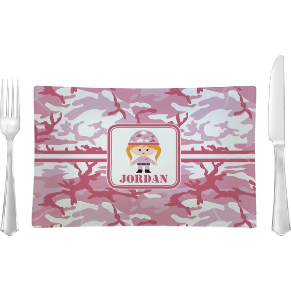 Custom Pink Camo Rectangular Glass Lunch / Dinner Plate - Single or Set (Personalized)