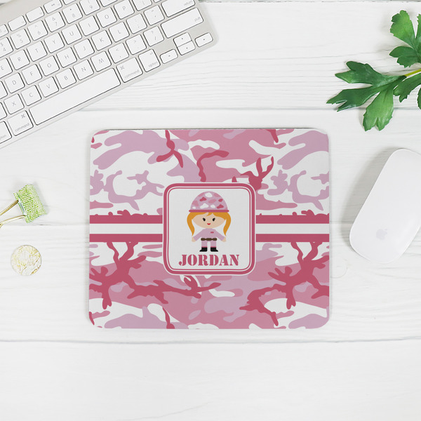 Pink Camo Rectangular Mouse Pad - LIFESTYLE 2