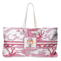 Pink Camo Large Tote Bag with Rope Handles (Personalized)