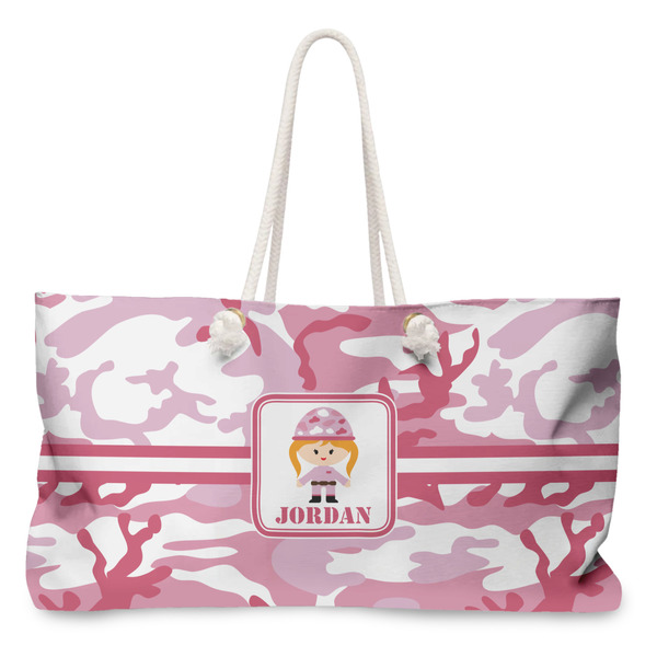 Custom Pink Camo Large Tote Bag with Rope Handles (Personalized)