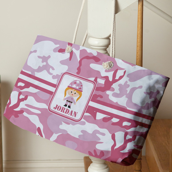 Pink Camo Large Rope Tote - Life Style