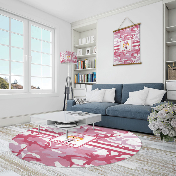 Pink Camo Round Area Rug - IN CONTEXT