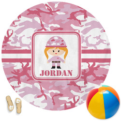 Pink Camo Round Beach Towel (Personalized)